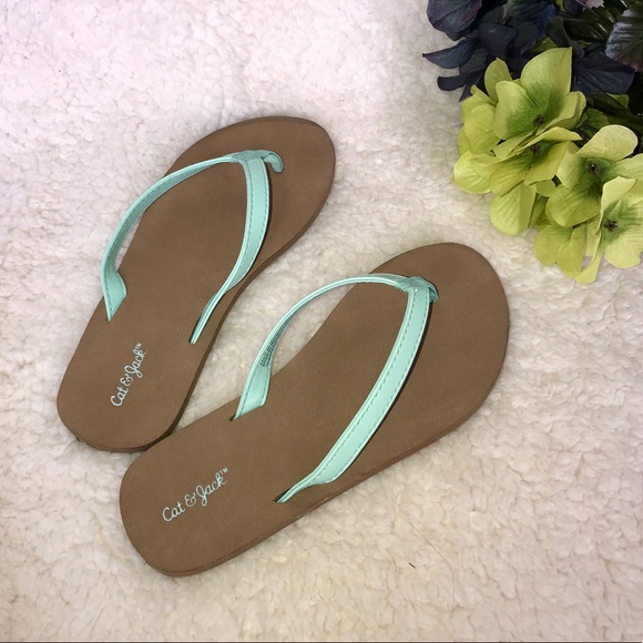 mint green flip flops